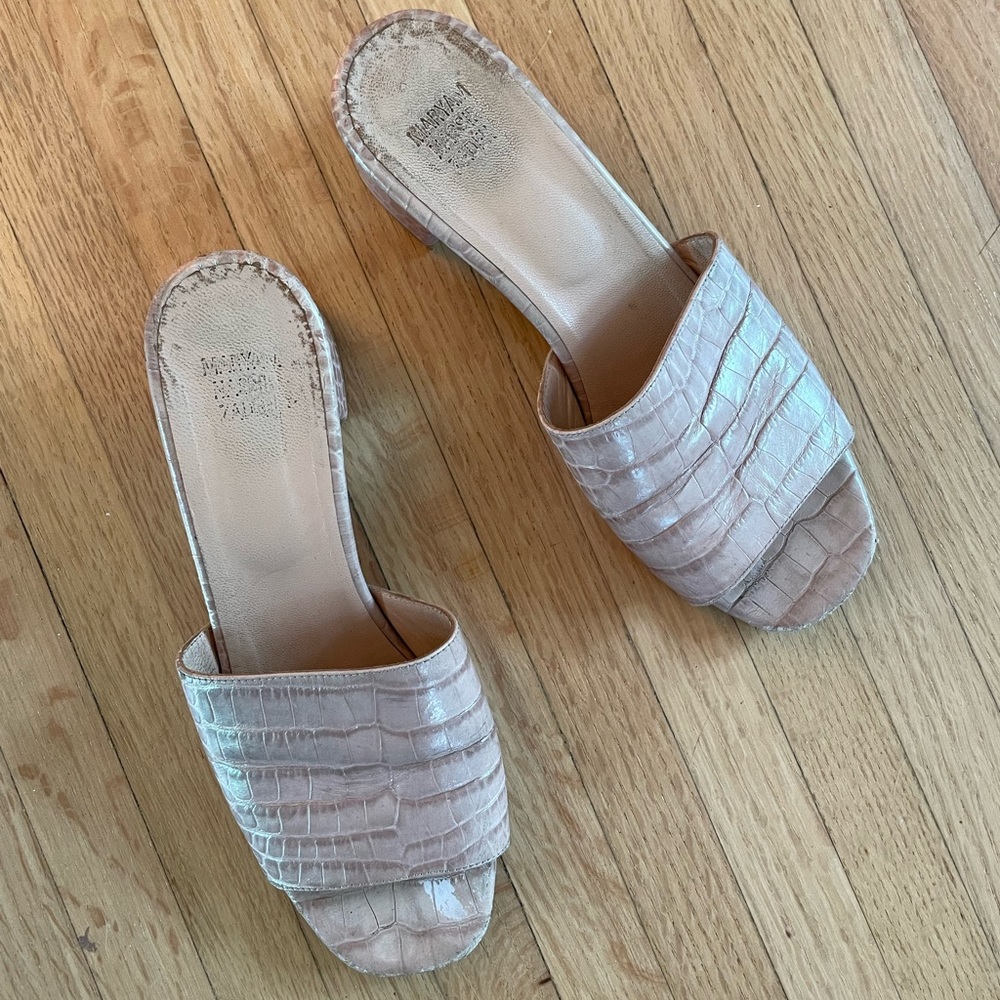 Maryam Nassir Zadeh Iridescent Pink Croc Agatha Slides, Size 39.5